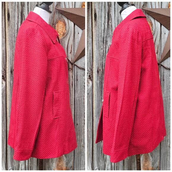 Large Gloss Button Detail Blazer Red Basketweave Jacket Harve Benard Size 12 - Picture 3 of 10